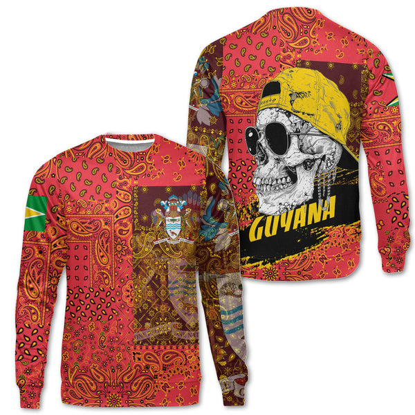 Guyana Sweatshirt Paisley Flag And Skull Style 1