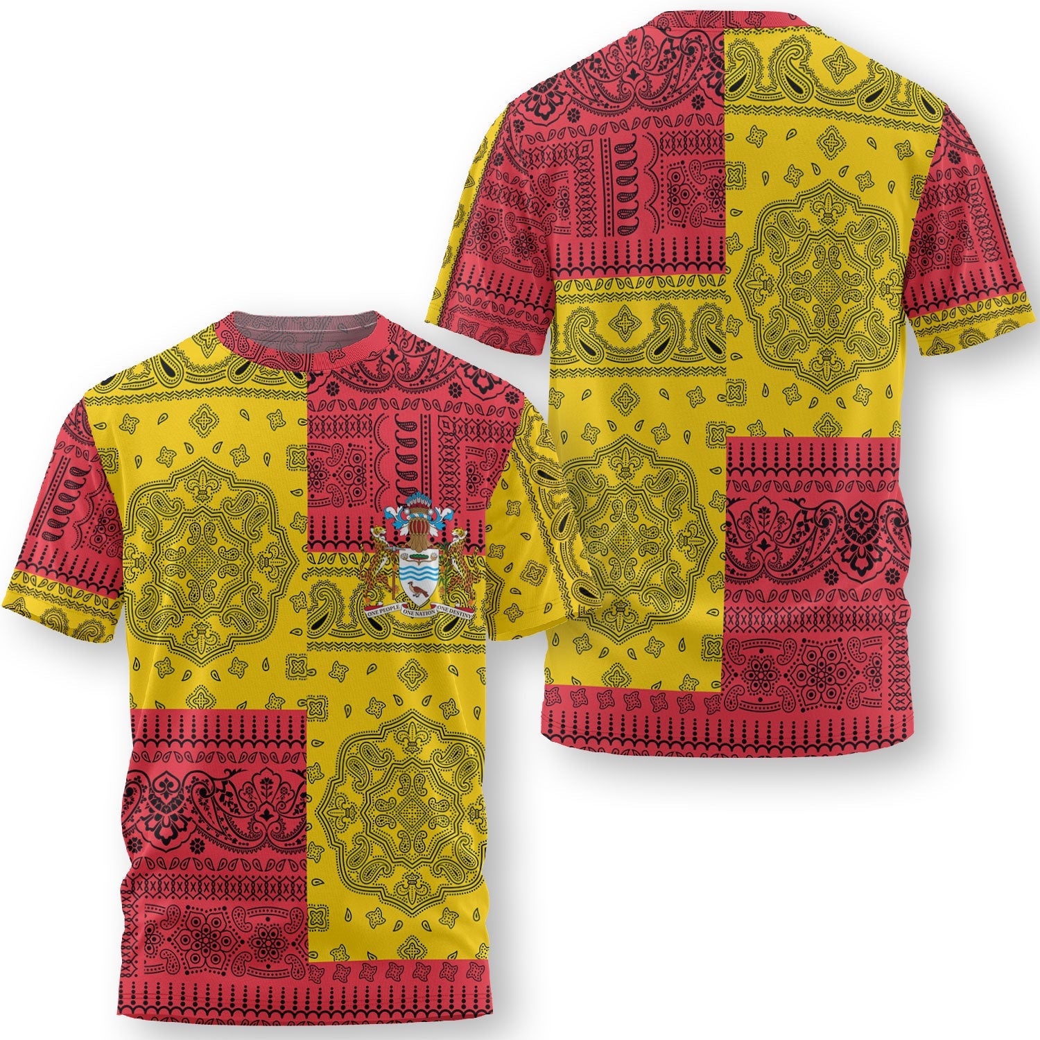 Guyana T Shirt Flag And Paisley Basic Style 1