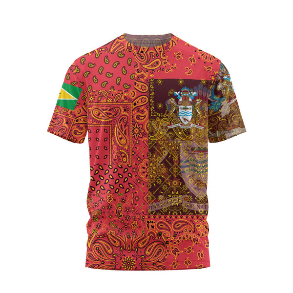 Guyana T Shirt Paisley Flag And Skull Style 1