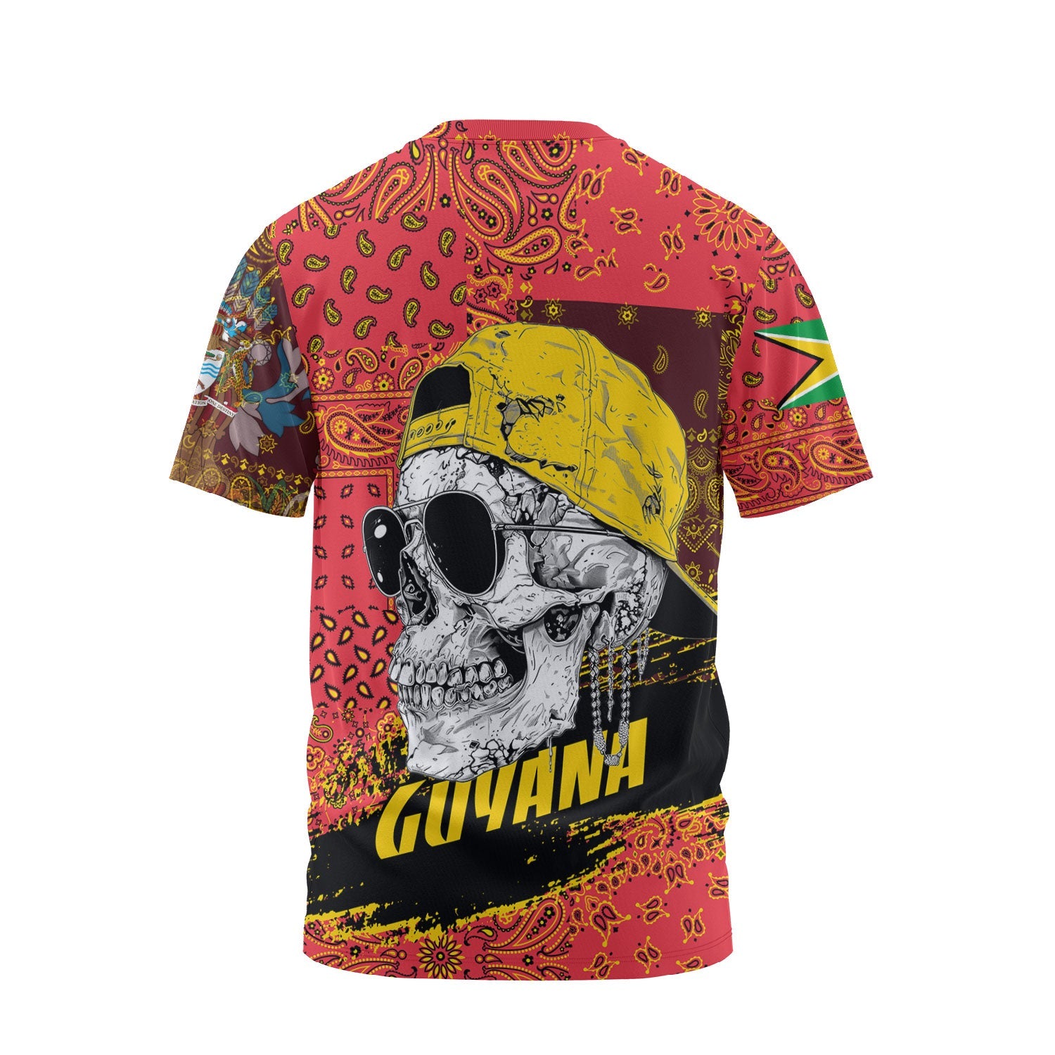 Guyana T Shirt Paisley Flag And Skull Style 2