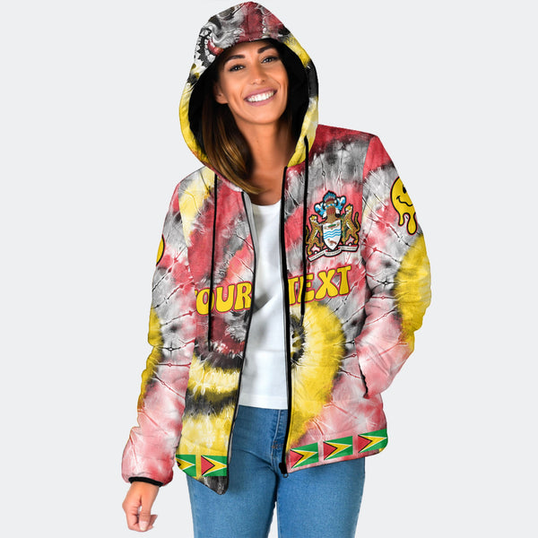 Guyana Women Hooded Padded Jacket Custom Tie Dye Style 1