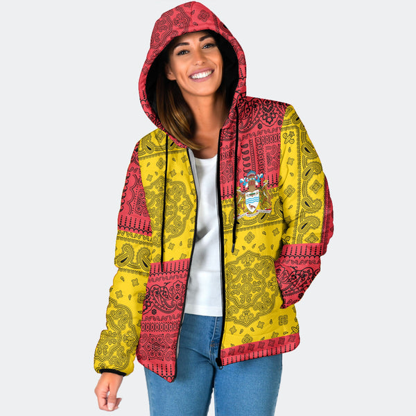 Guyana Women Hooded Padded Jacket Flag And Paisley Basic Style 1