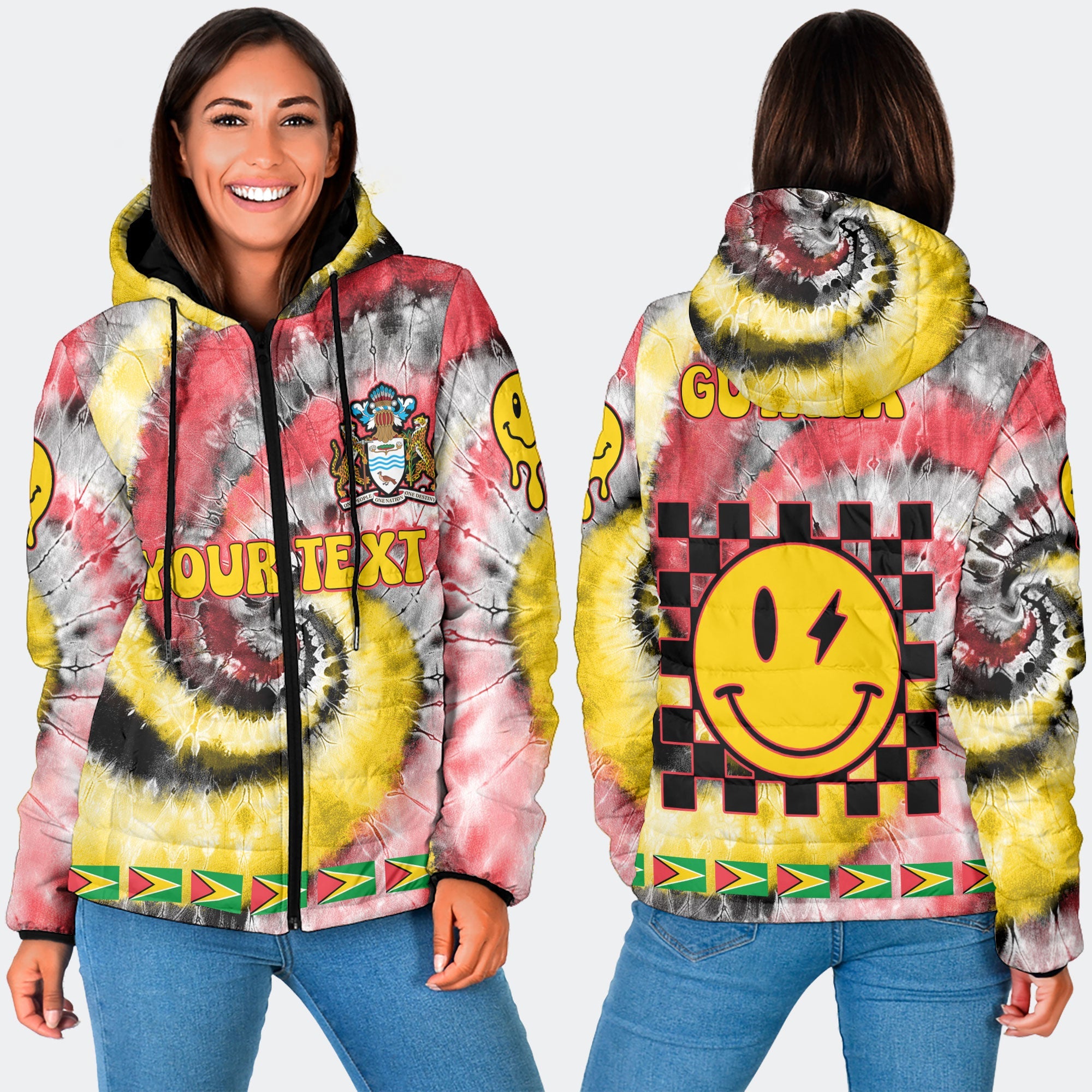 Guyana Women Hooded Padded Jacket Custom Tie Dye Style 3