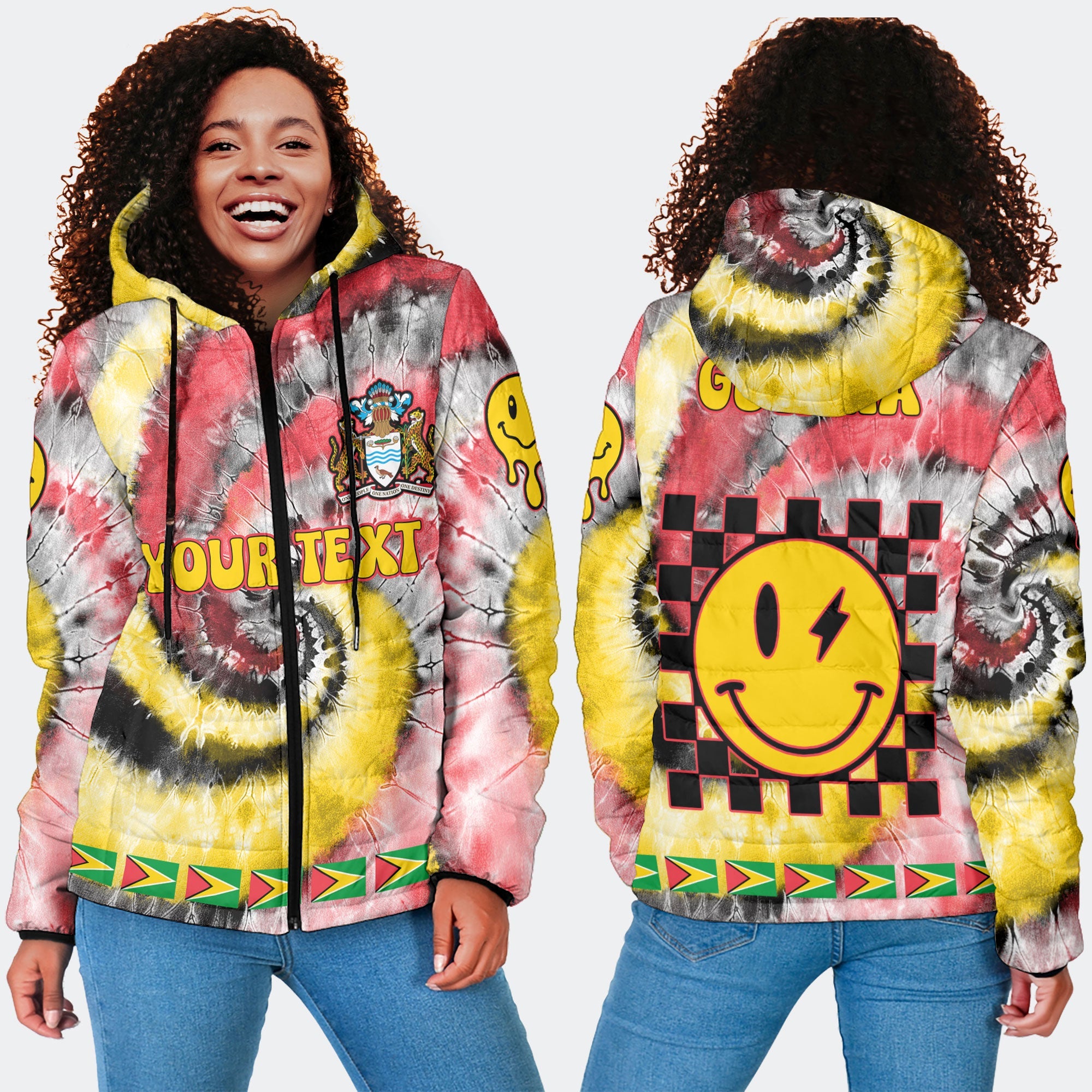 Guyana Women Hooded Padded Jacket Custom Tie Dye Style 4