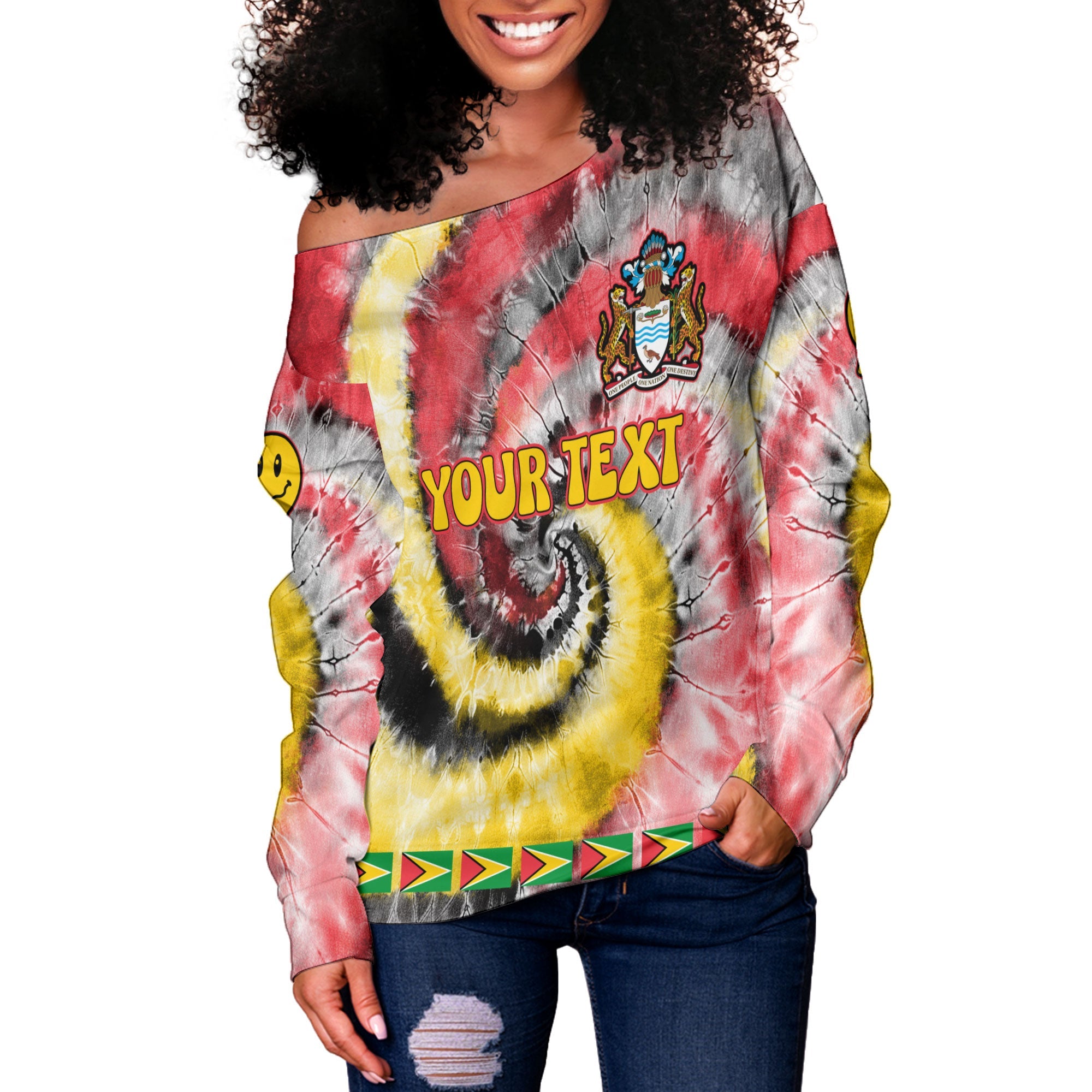 Guyana Women Off Shoulder Sweatshirt Custom Tie Dye Style 3