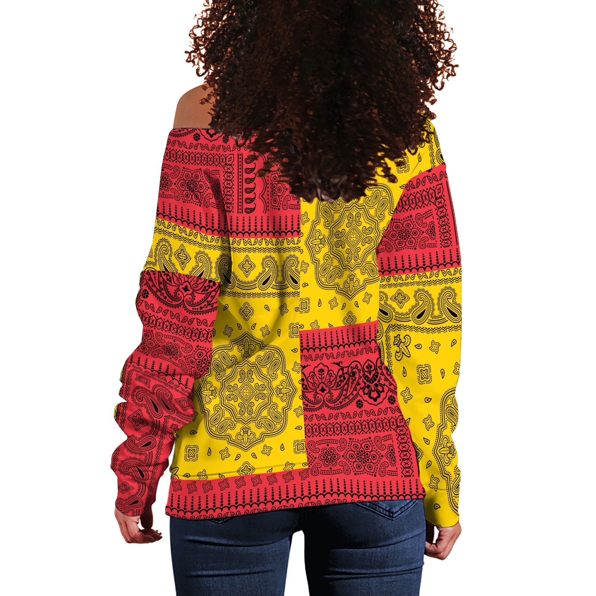 Guyana Women Off Shoulder Sweatshirt Flag And Paisley Basic Style 3