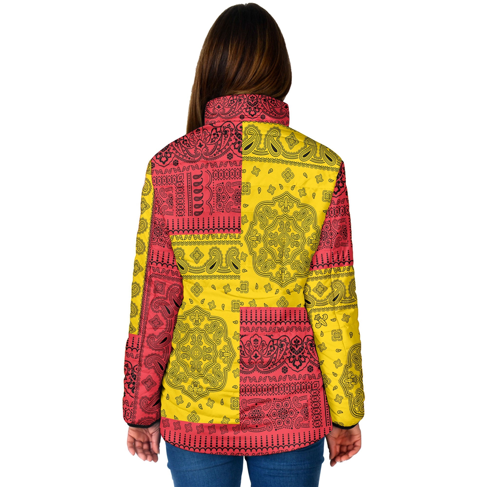 Guyana Women Padded Jacket Flag And Paisley Basic Style 2