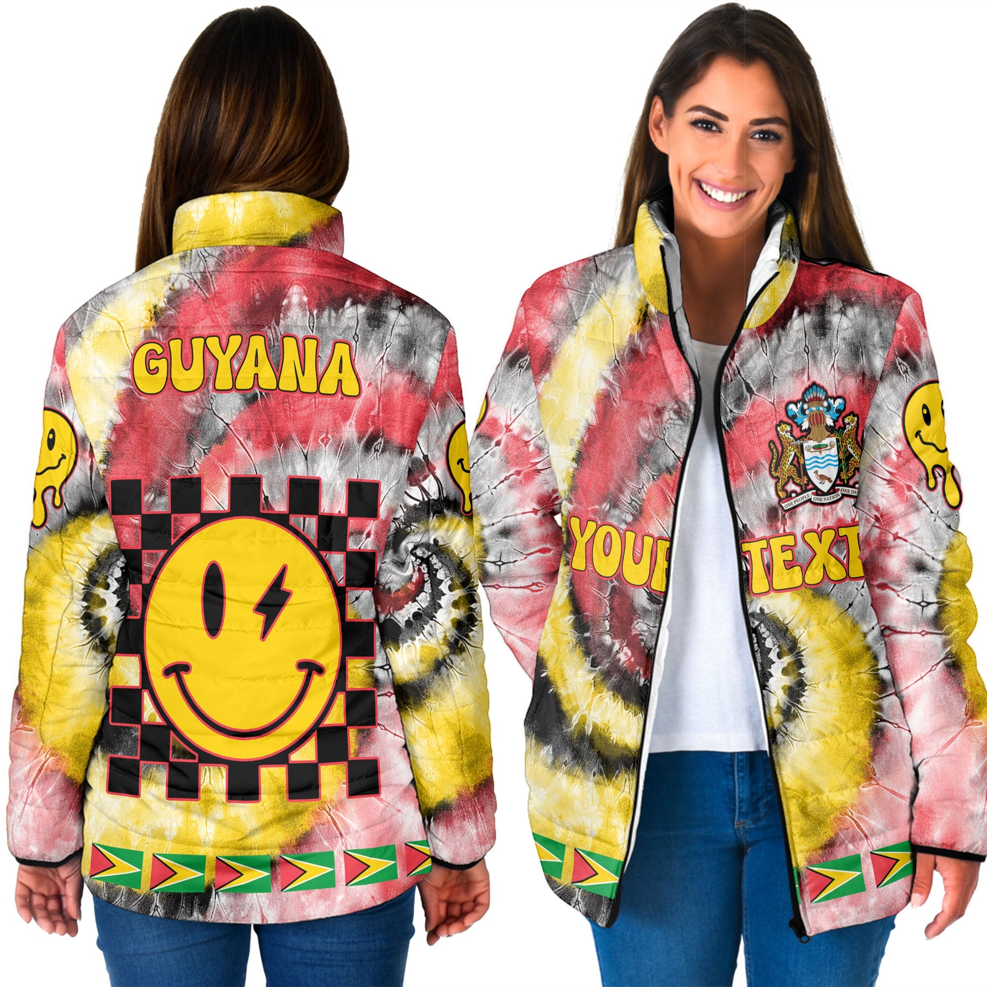 Guyana Women Padded Jacket Custom Tie Dye Style 3