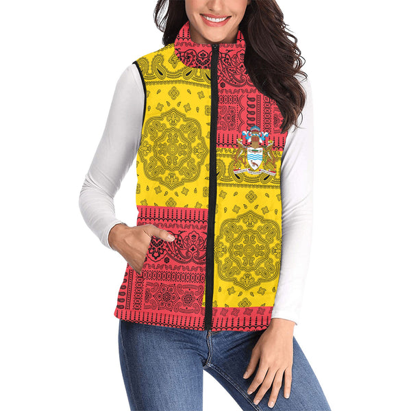 Guyana Women Padded Jacket Vest Flag And Paisley Basic Style 1