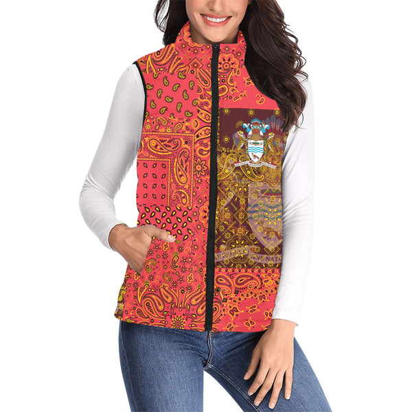 Guyana Women Padded Jacket Vest Paisley Flag And Skull Style 1