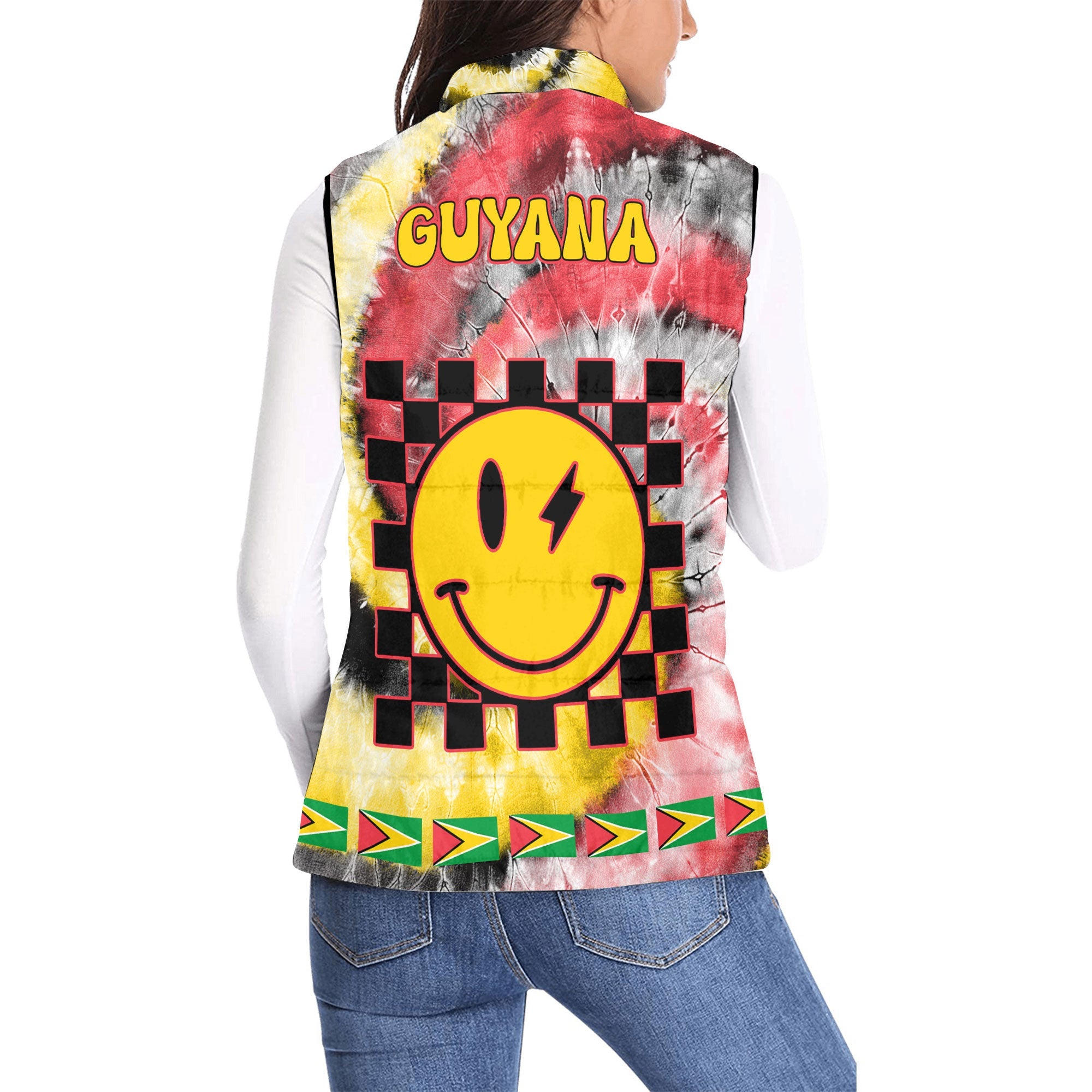 Guyana Women Padded Jacket Vest Custom Tie Dye Style 2