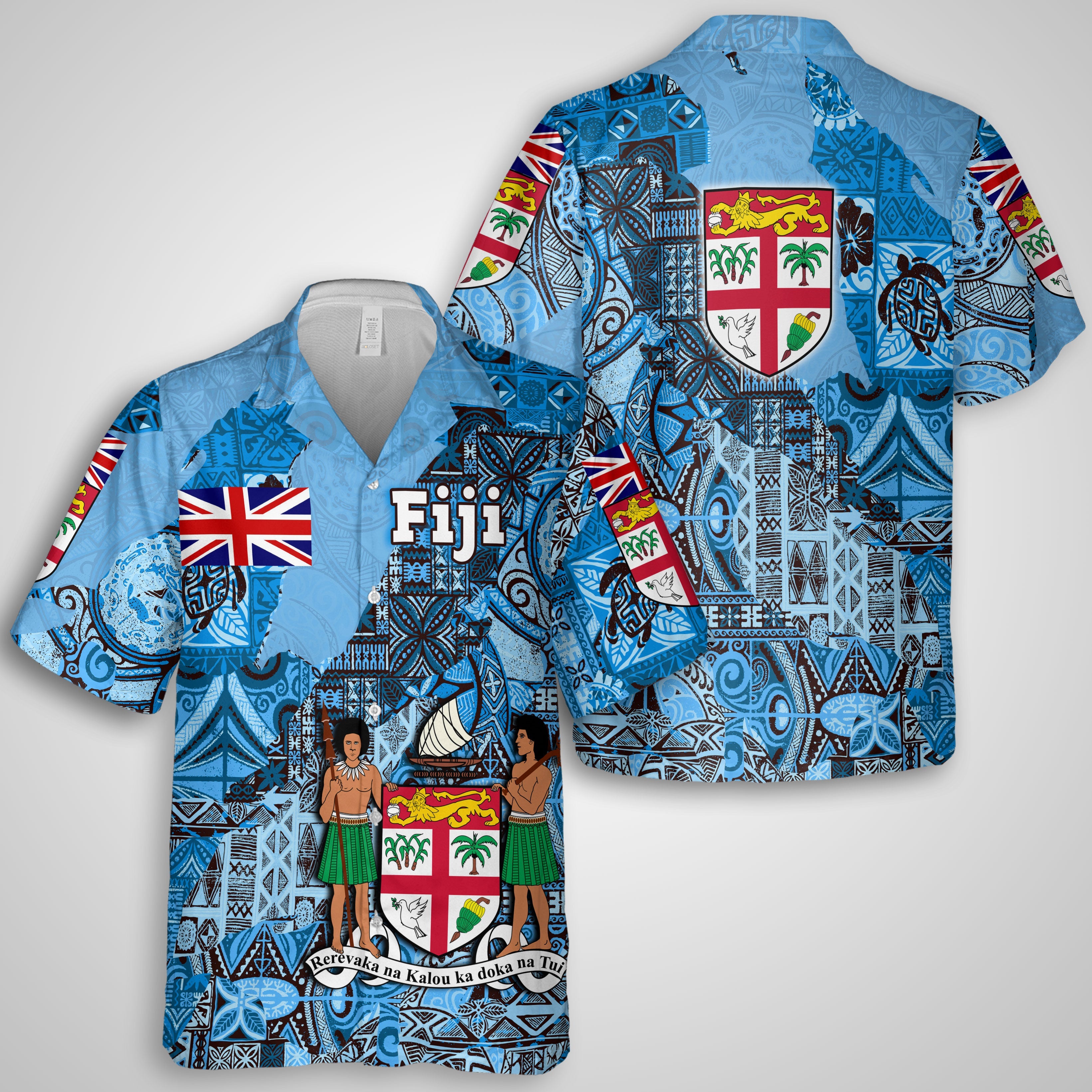 Fiji Flag & Coat Of Arms Hawaiian Dress & Shirt Matching Couple