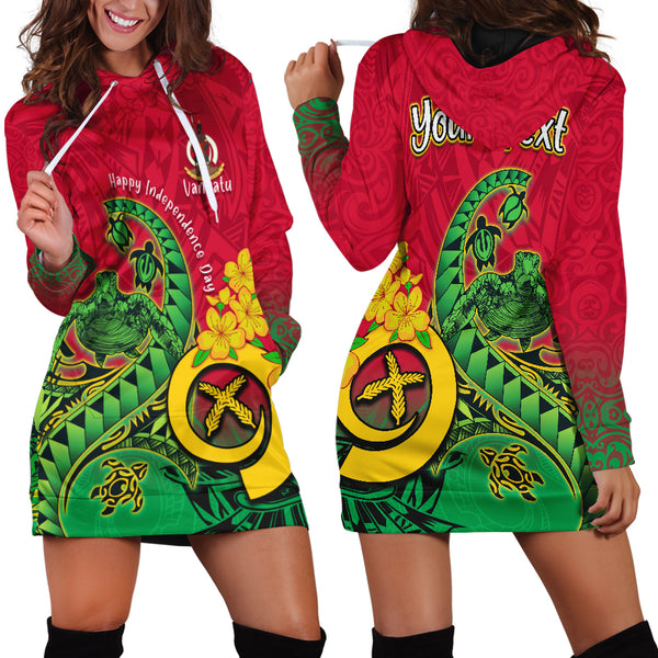 Custom Vanuatu Hoodie Dress Polynesian Happy Independence Day Fresh Life Turtle Wave - LH1