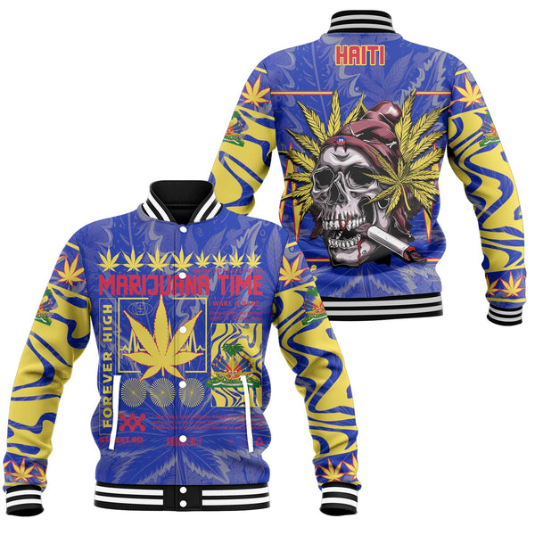 Haiti Baseball Jacket Flag & Coat Of Arms Marijuanas Style