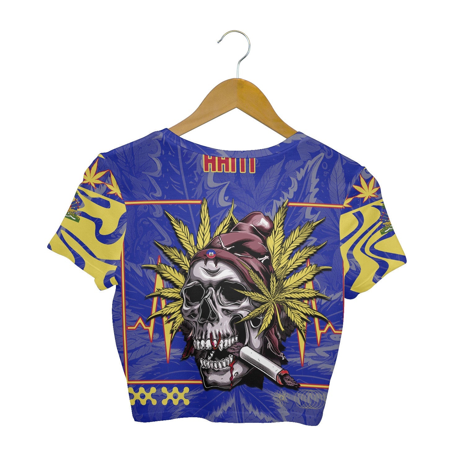 Haiti Crop Top T Shirt Flag & Coat Of Arms Marijuanas Style