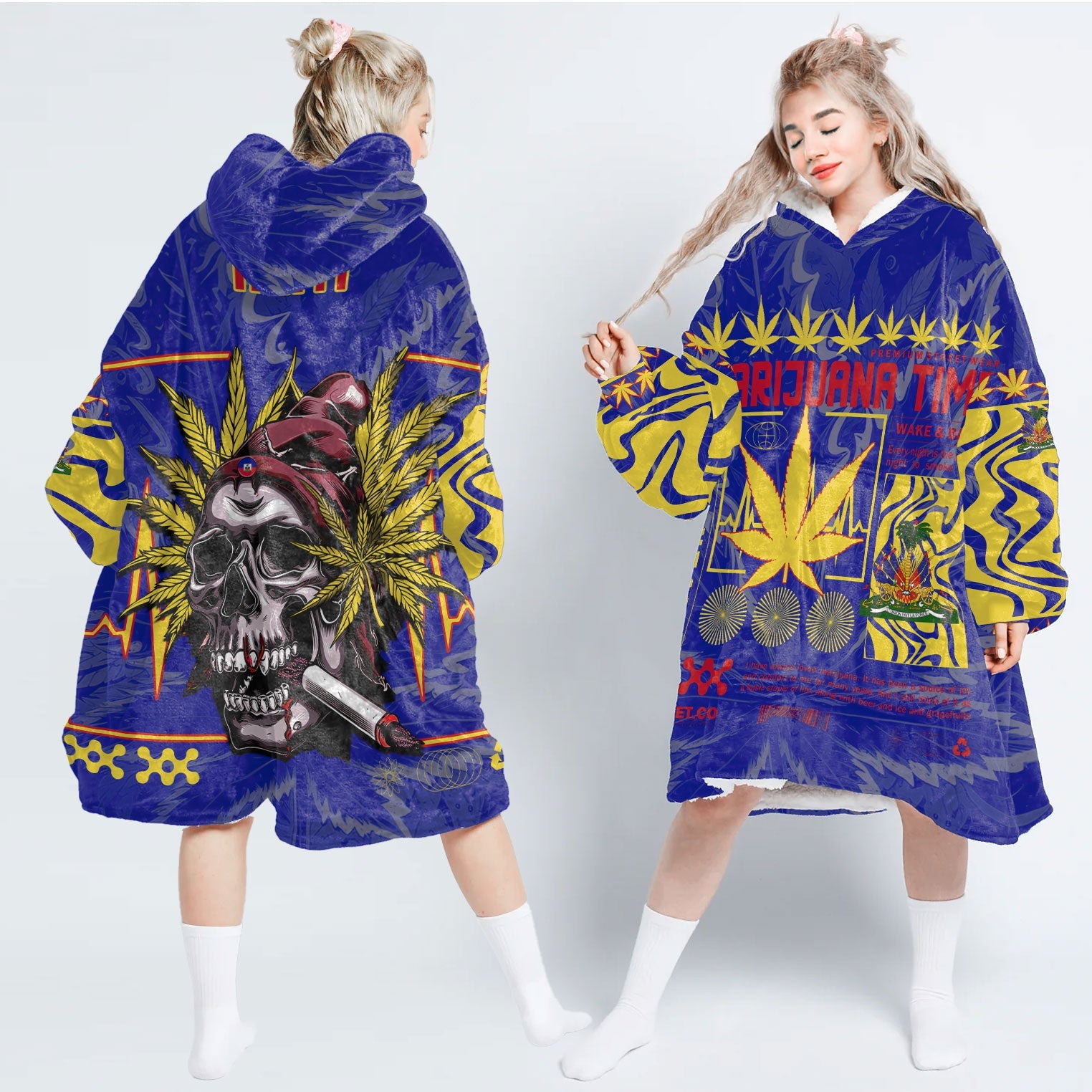 Haiti Snug Hoodie Flag & Coat Of Arms Marijuanas Style