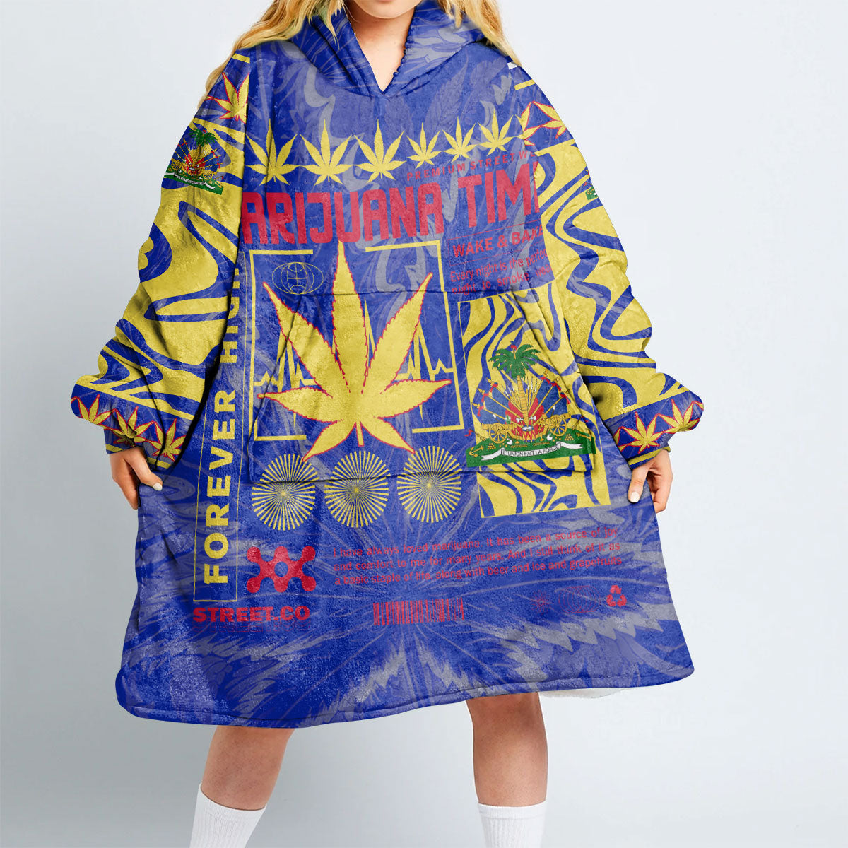 Haiti Snug Hoodie Flag & Coat Of Arms Marijuanas Style