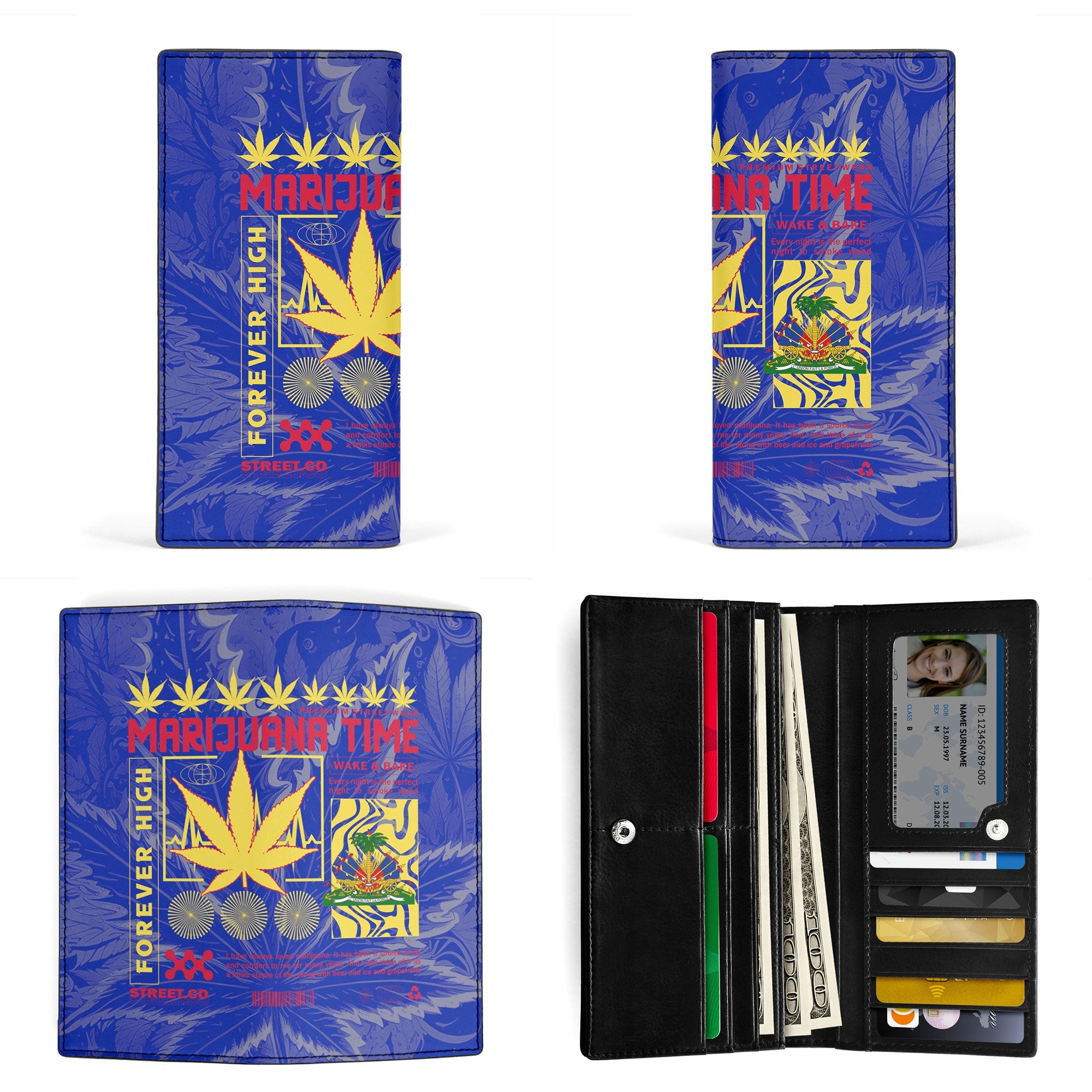 Haiti Leather Wallet Flag & Coat Of Arms Marijuanas Style