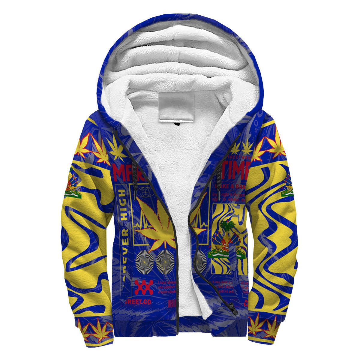 Haiti Sherpa Hoodie Flag & Coat Of Arms Marijuanas Style