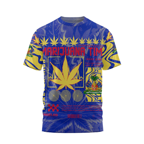 Haiti T Shirt Flag & Coat Of Arms Marijuanas Style