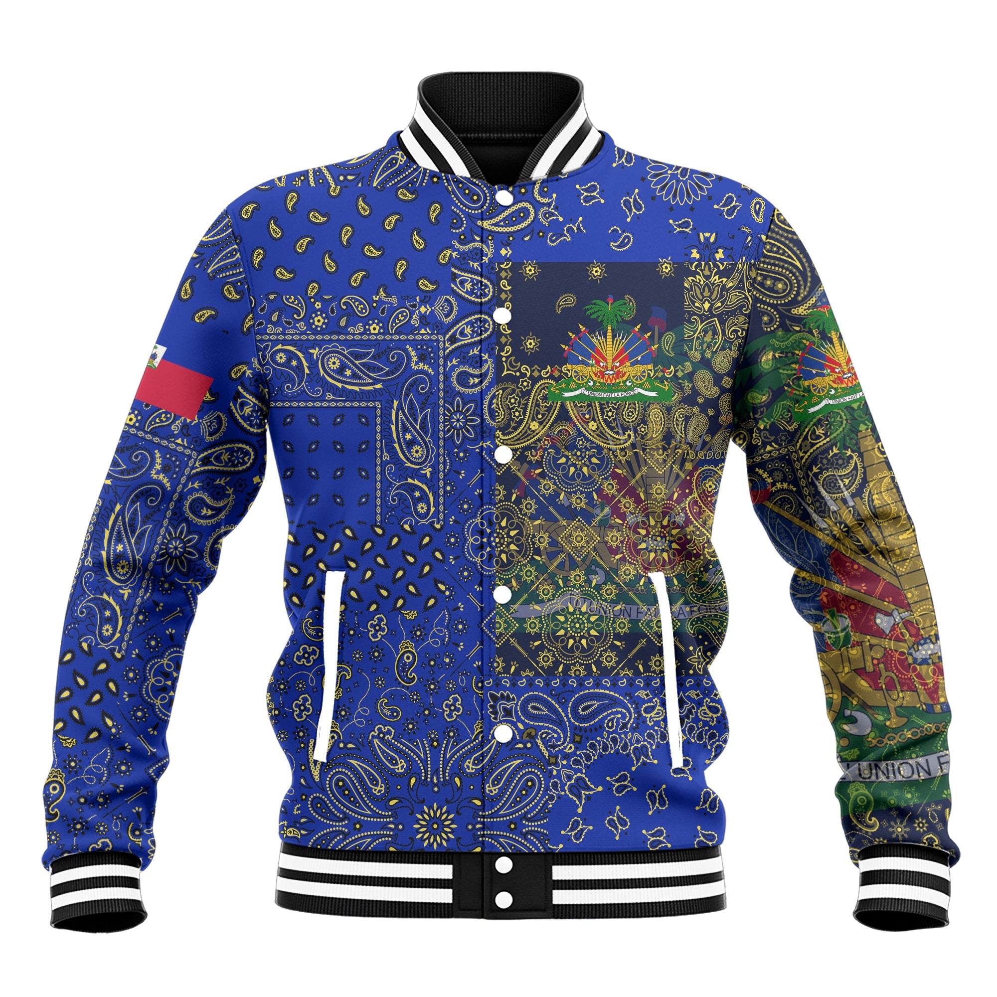 Haiti Baseball Jacket Paisley Flag And Skull Style 2