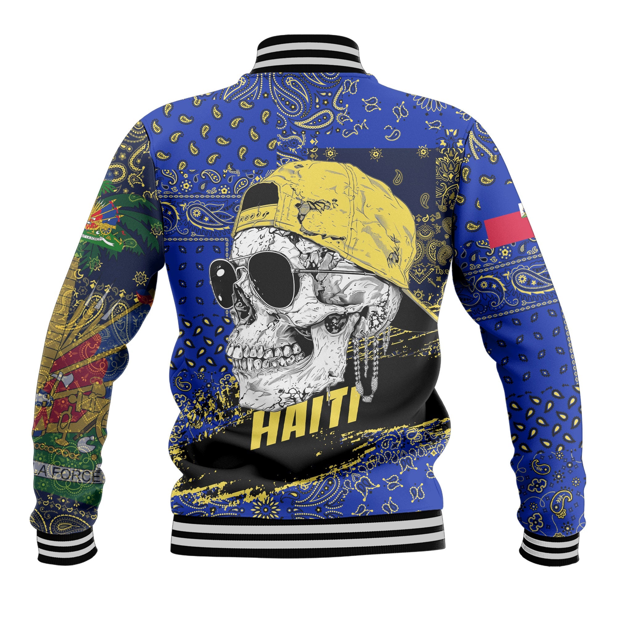 Haiti Baseball Jacket Paisley Flag And Skull Style 3