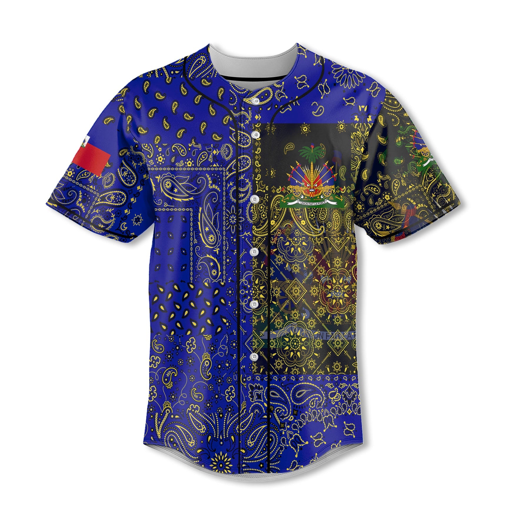 Haiti Baseball Jersey Paisley Flag And Skull Style 2