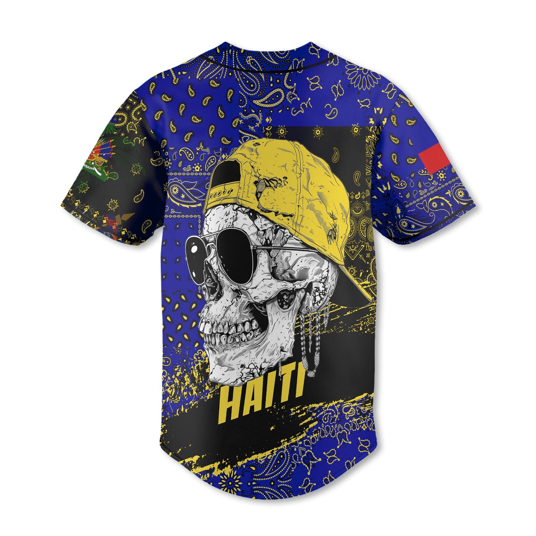 Haiti Baseball Jersey Paisley Flag And Skull Style 3