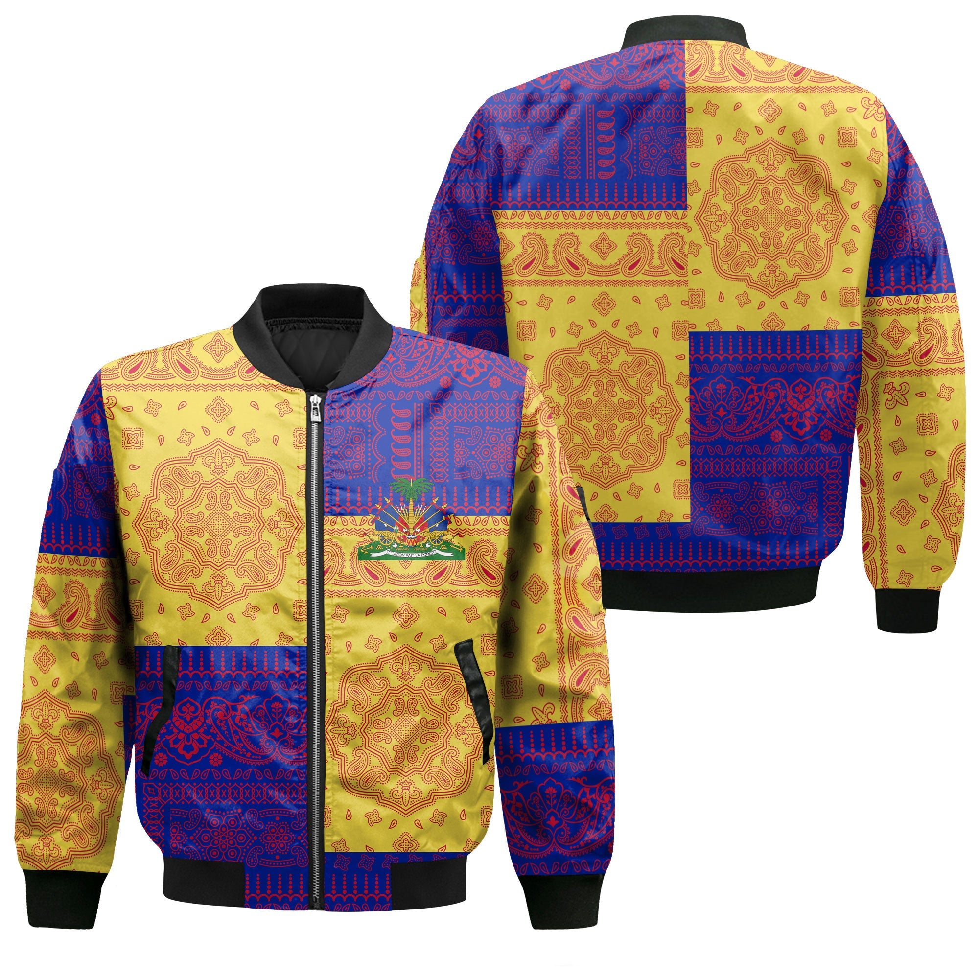 Haiti Bomber Jacket Flag And Paisley Basic Style 1