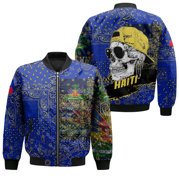 Haiti Bomber Jacket Paisley Flag And Skull Style 1