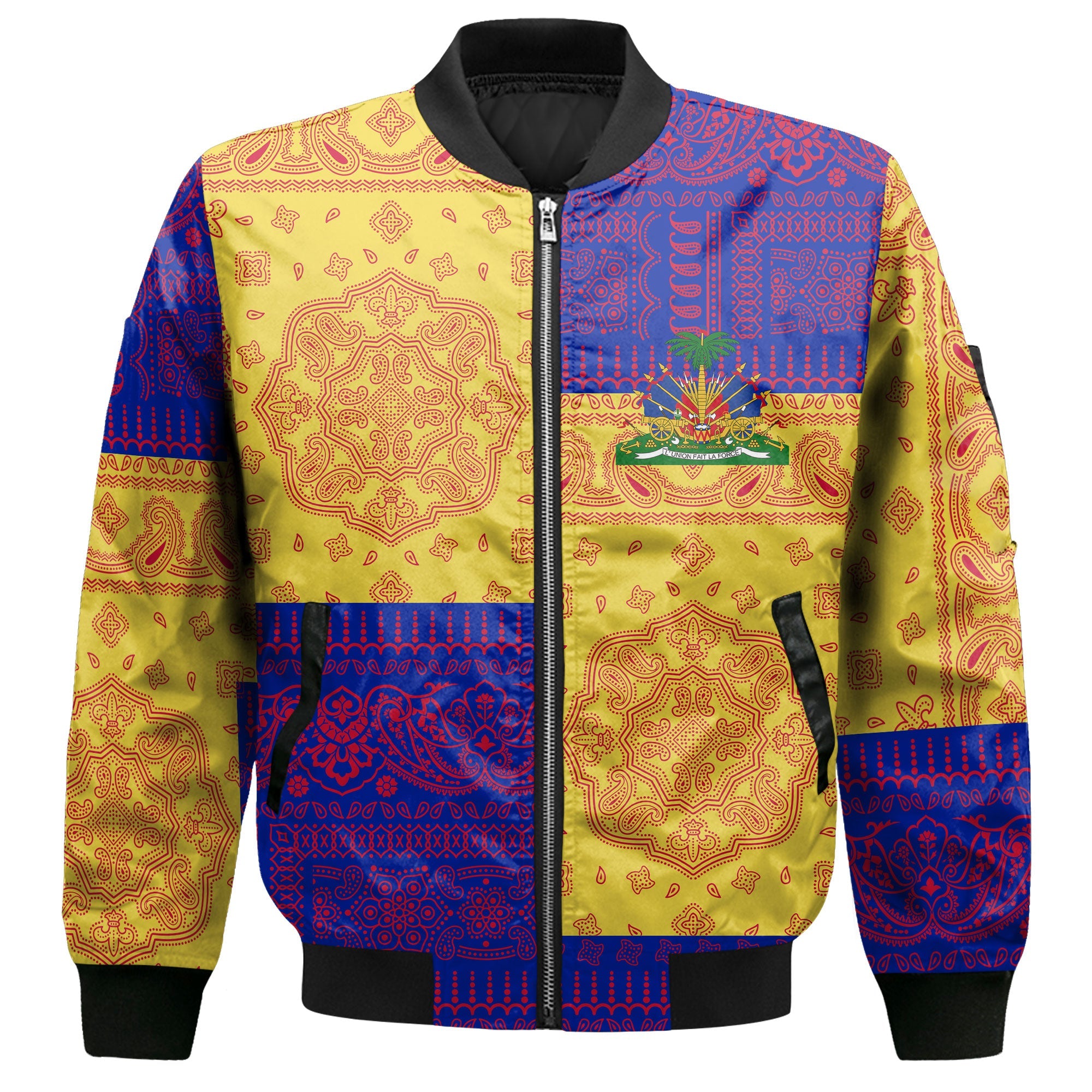 Haiti Bomber Jacket Flag And Paisley Basic Style 2