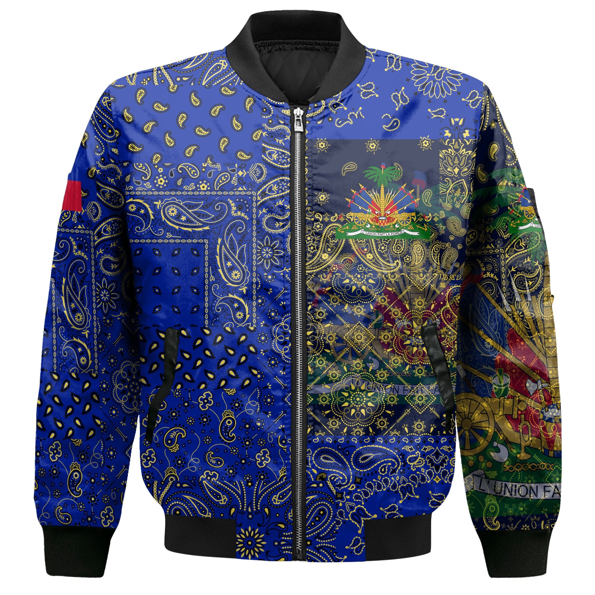 Haiti Bomber Jacket Paisley Flag And Skull Style 2