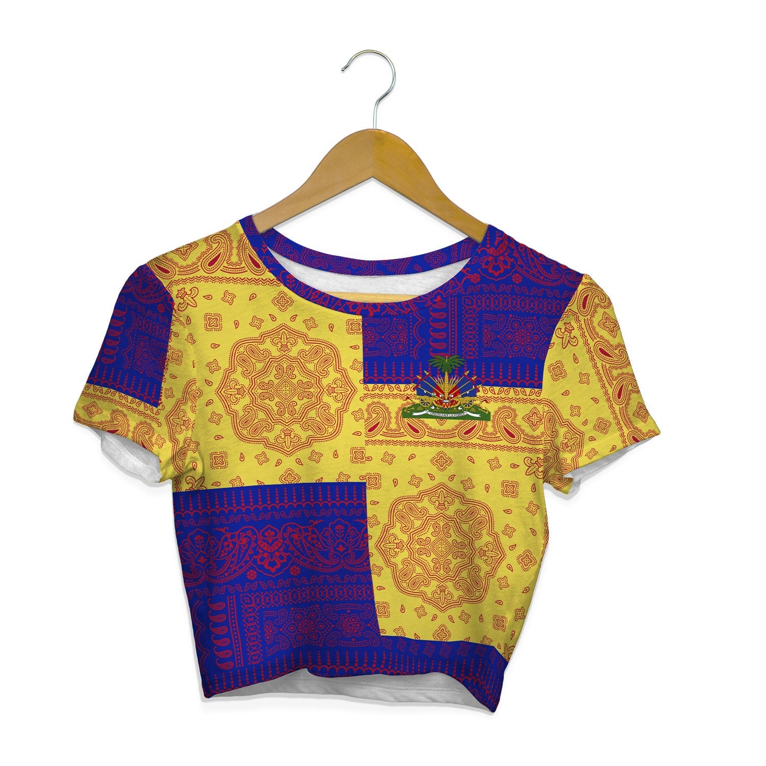 Haiti Croptop T Shirt Flag And Paisley Basic Style 1