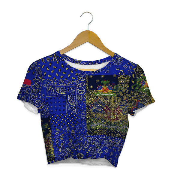 Haiti Croptop T Shirt Paisley Flag And Skull Style 1