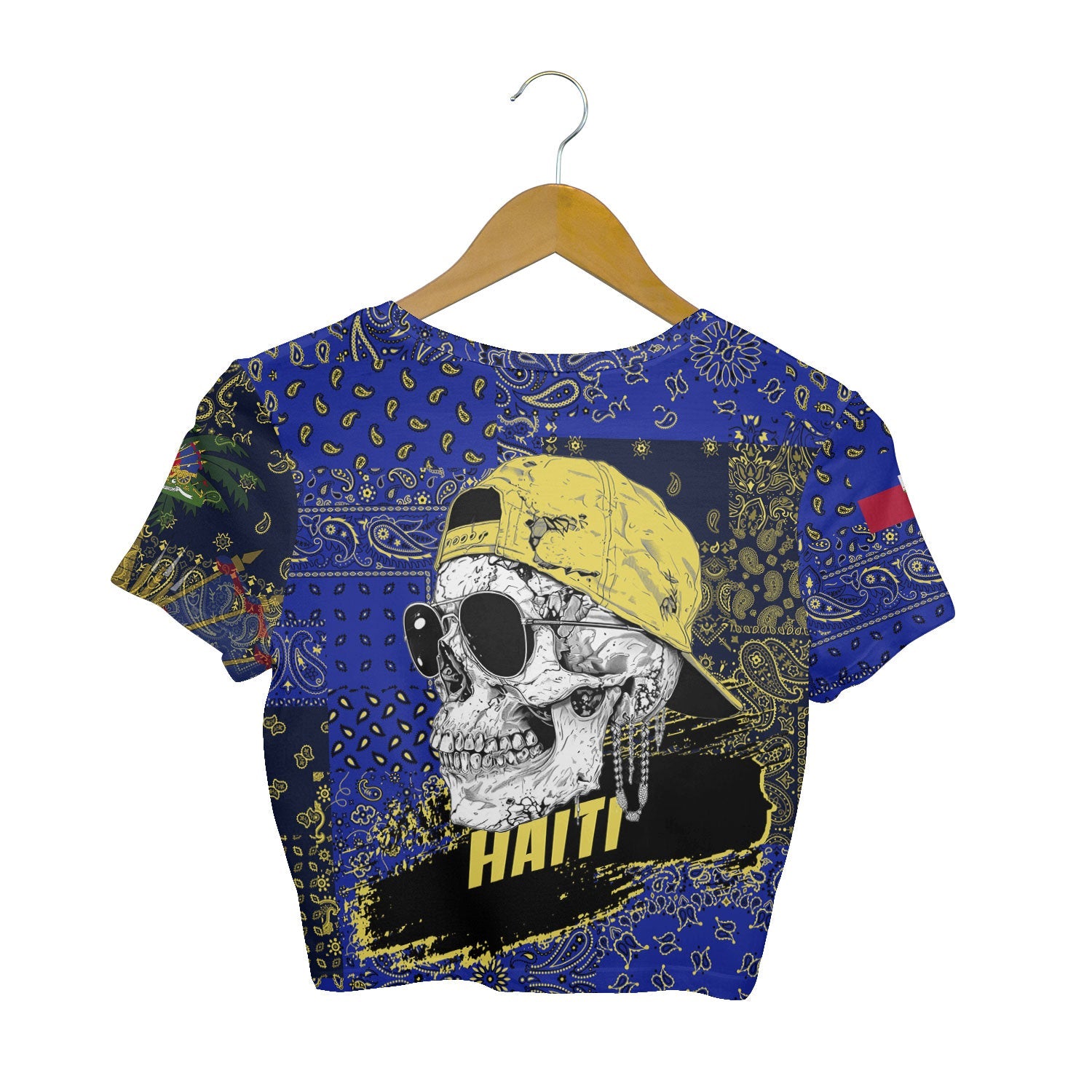 Haiti Croptop T Shirt Paisley Flag And Skull Style 2