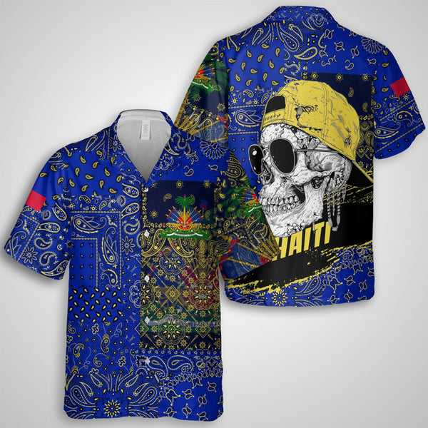 Haiti Hawaiian Shirt Paisley Flag And Skull Style 1