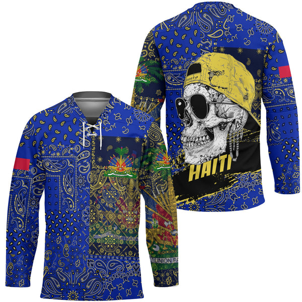 Haiti Hockey Jersey Paisley Flag And Skull Style 1