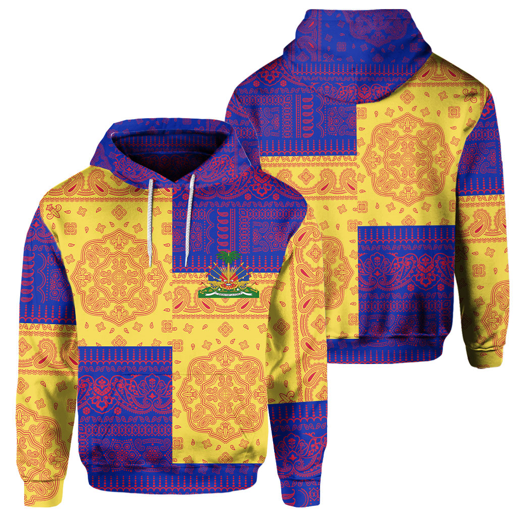 Haiti Hoodie Flag And Paisley Basic Style 1