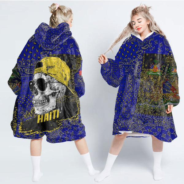 Haiti Hoodie Blanket Paisley Flag And Skull Style 1