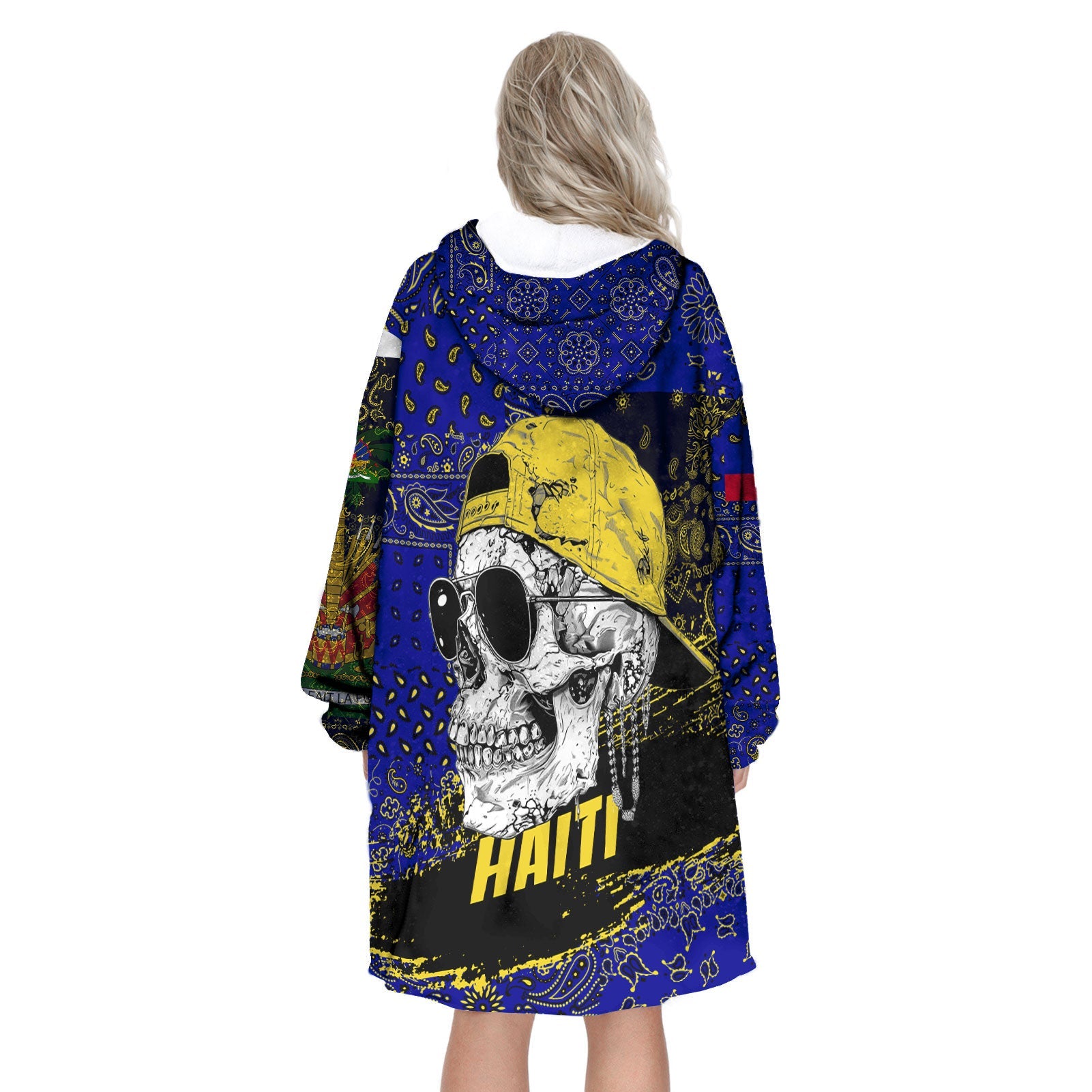 Haiti Hoodie Blanket Paisley Flag And Skull Style 3