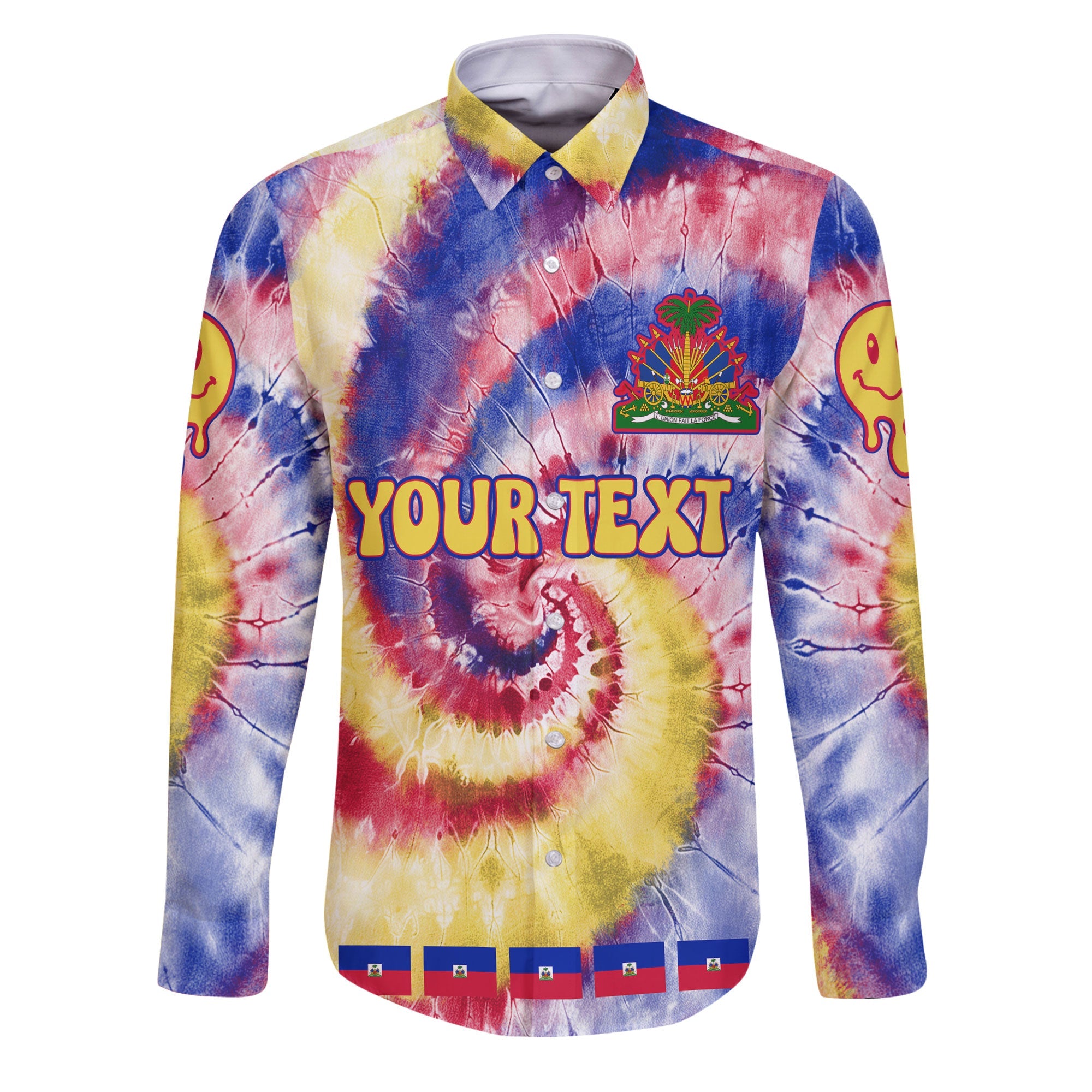 Haiti Long Sleeve Button Shirt Custom Tie Dye Style 1