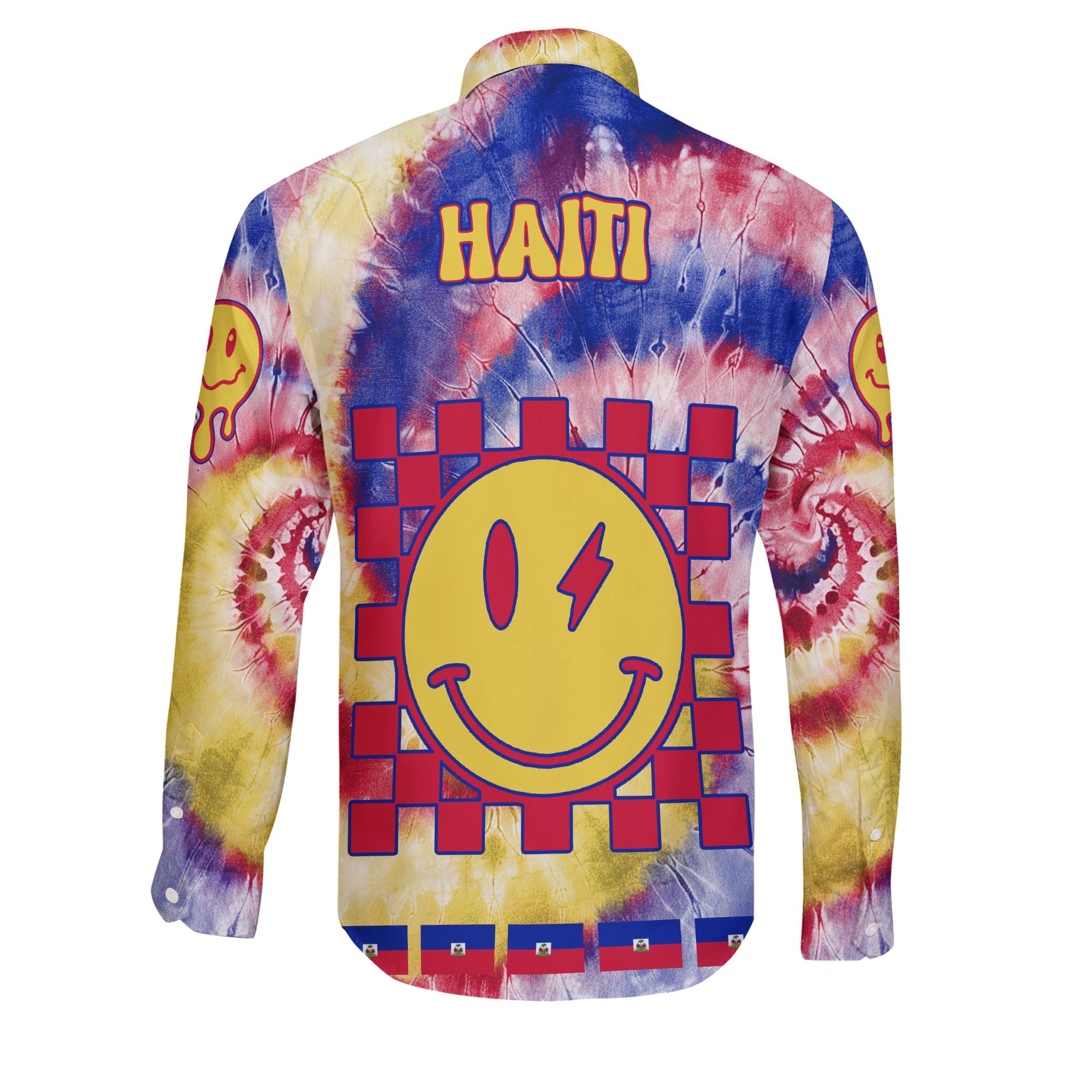 Haiti Long Sleeve Button Shirt Custom Tie Dye Style 2