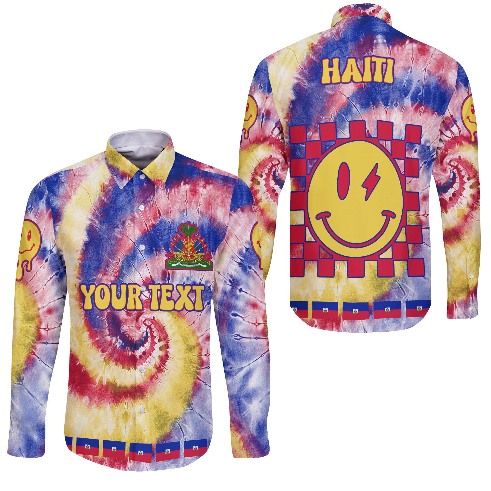 Haiti Long Sleeve Button Shirt Custom Tie Dye Style 3