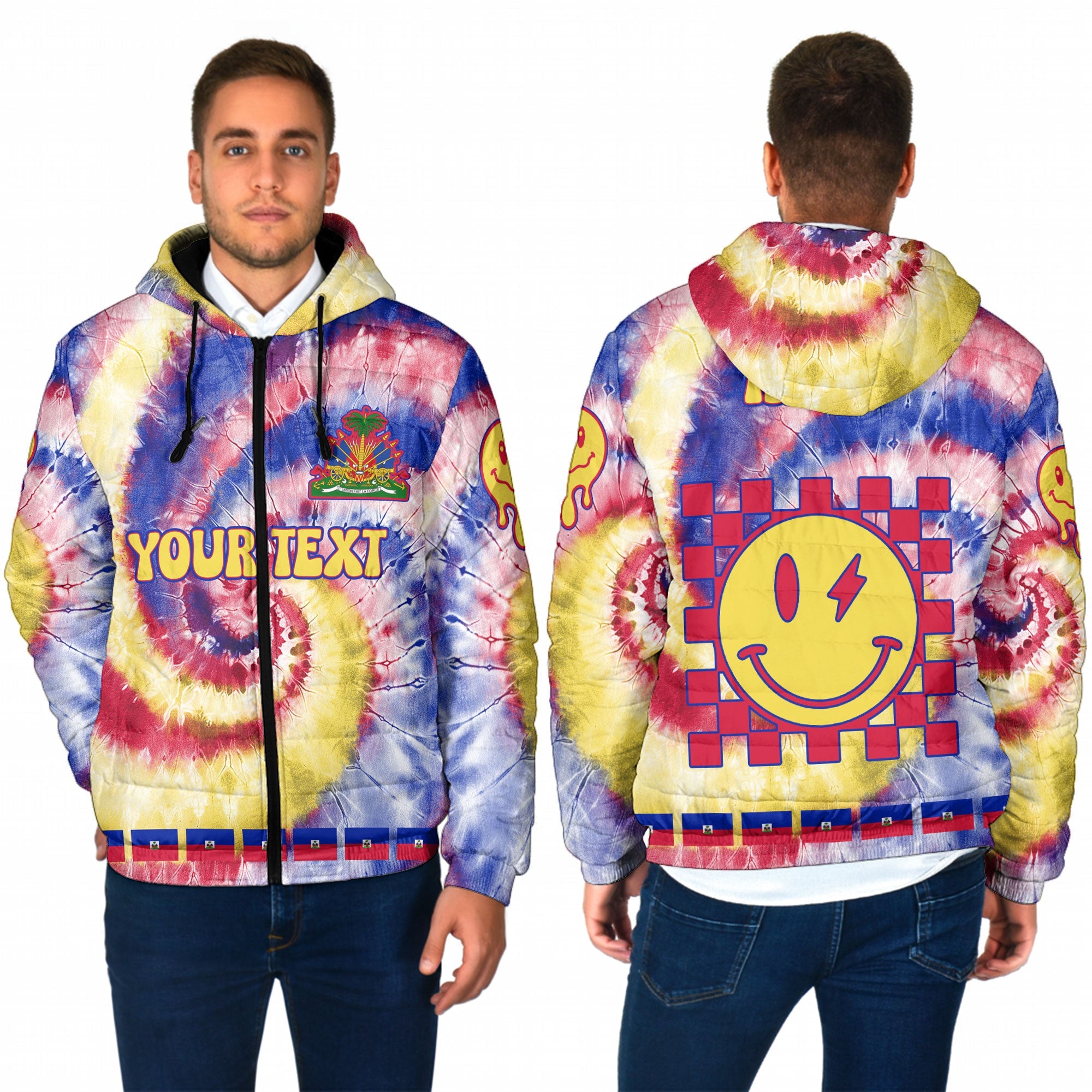 Haiti Men Hooded Padded Jacket Custom Tie Dye Style 1