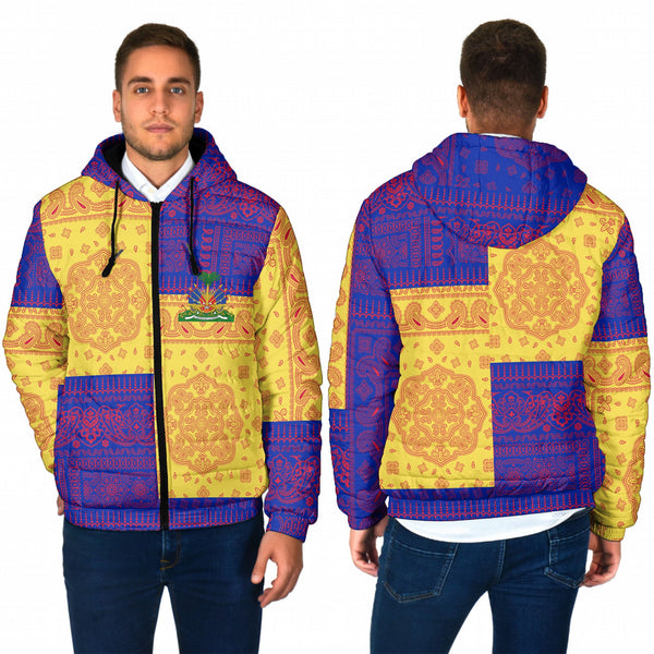 Haiti Men Hooded Padded Jacket Flag And Paisley Basic Style 1