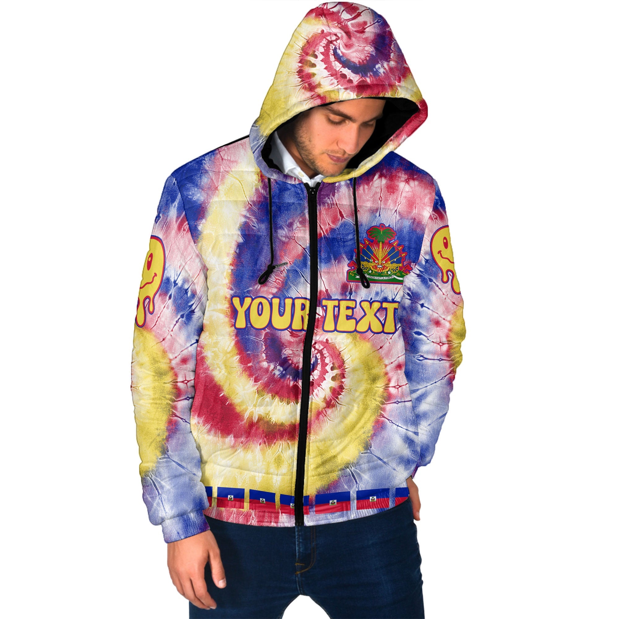 Haiti Men Hooded Padded Jacket Custom Tie Dye Style 2