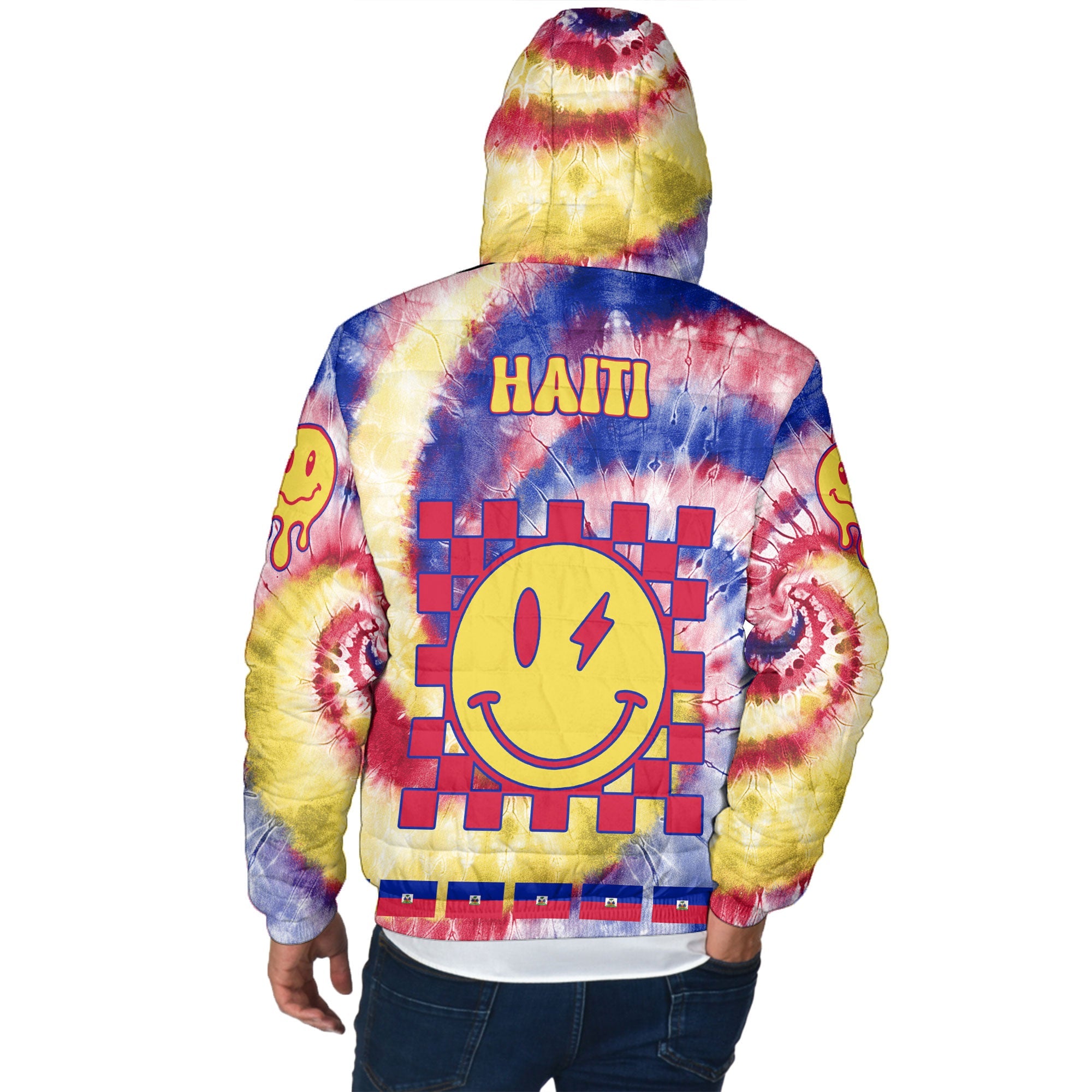 Haiti Men Hooded Padded Jacket Custom Tie Dye Style 3