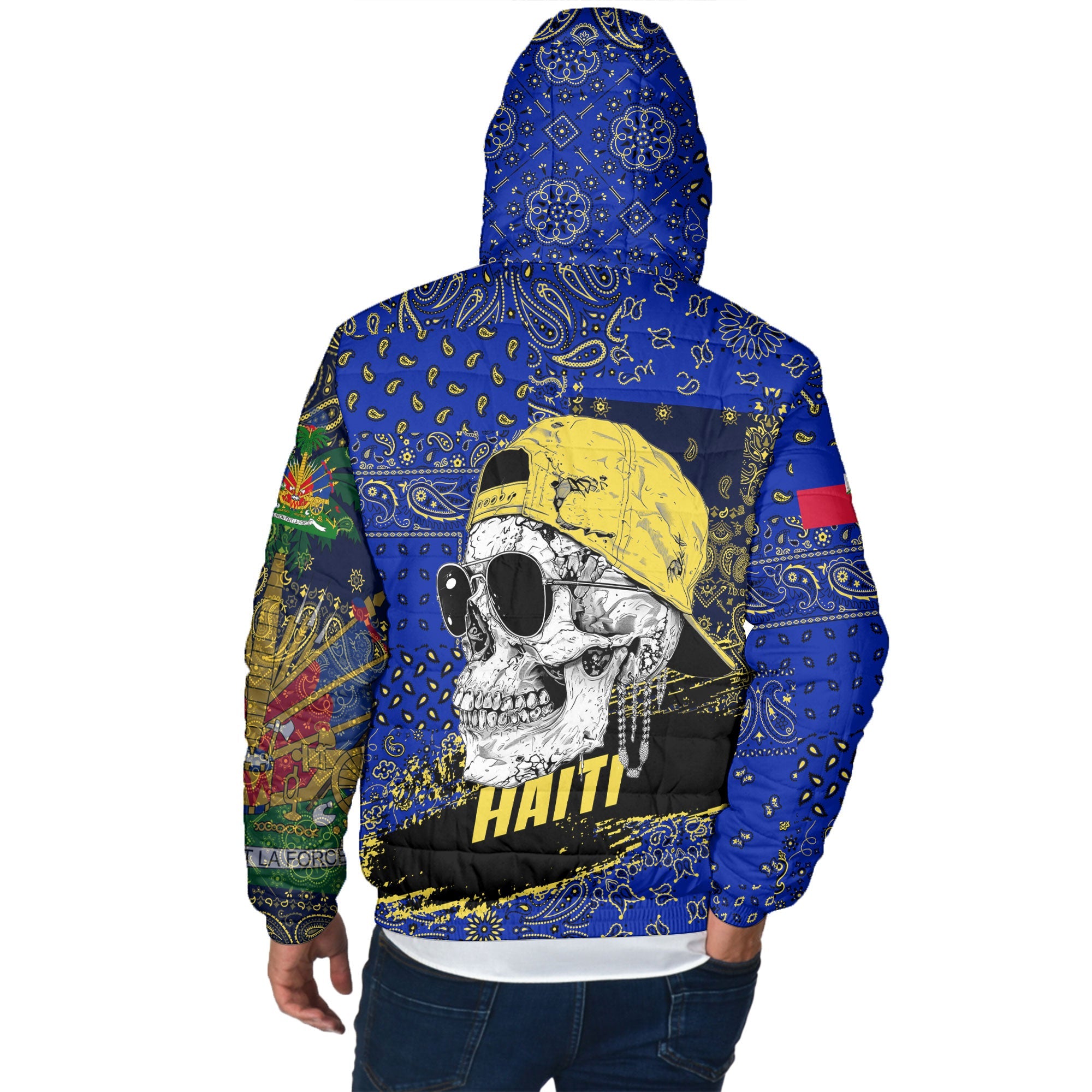 Haiti Men Hooded Padded Jacket Paisley Flag And Skull Style 3