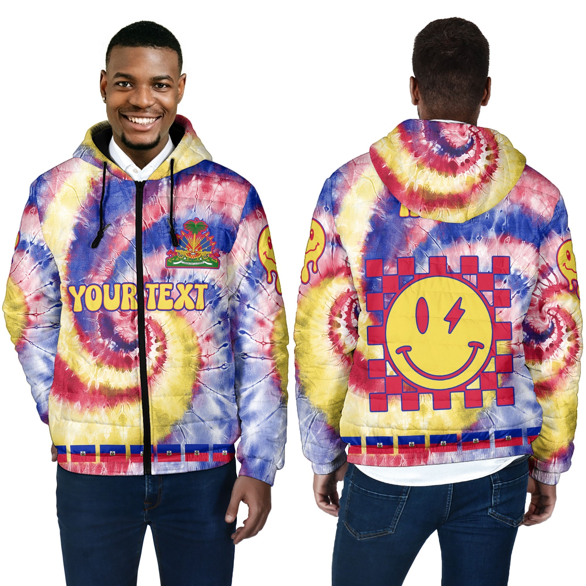 Haiti Men Hooded Padded Jacket Custom Tie Dye Style 4