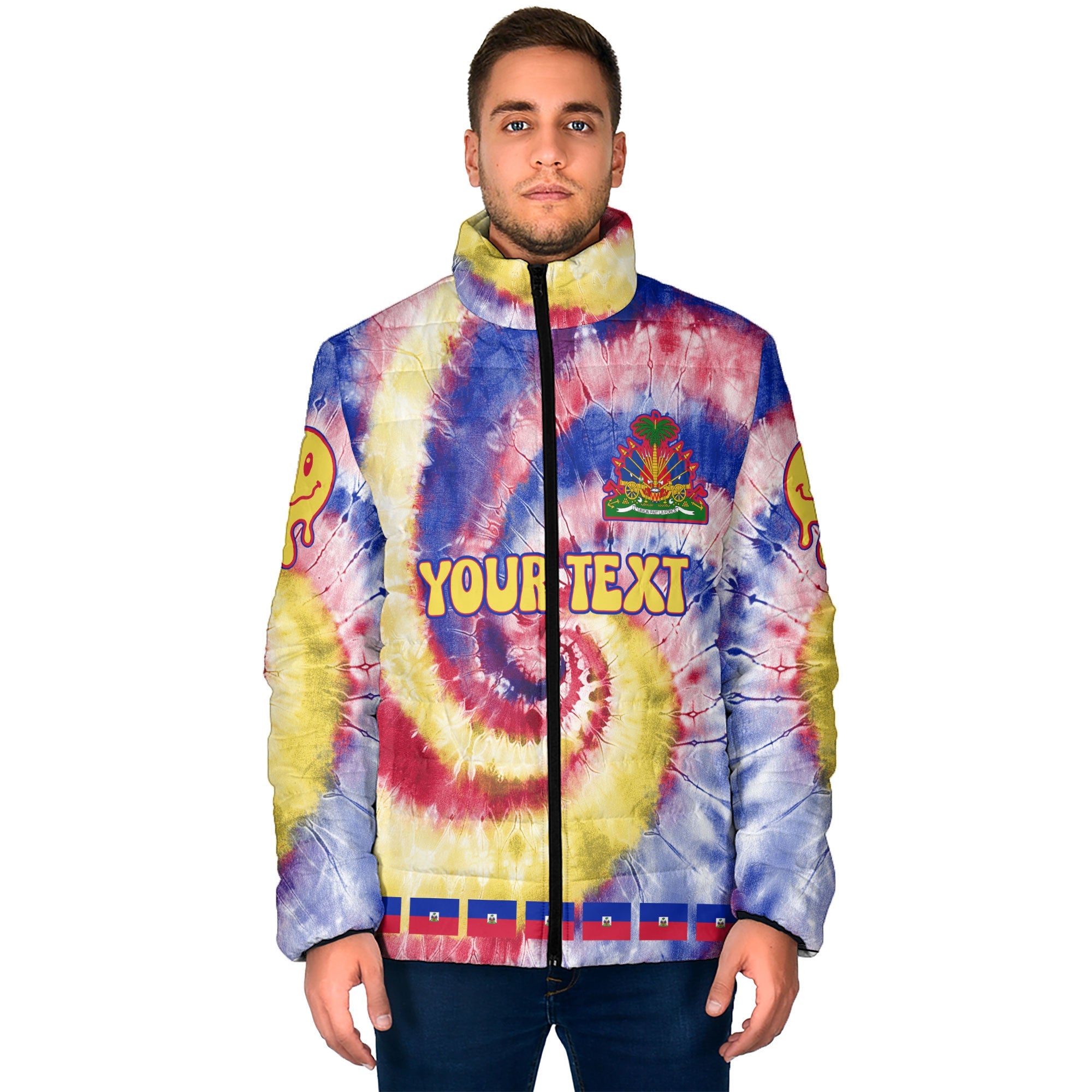 Haiti Men Padded Jacket Custom Tie Dye Style 1